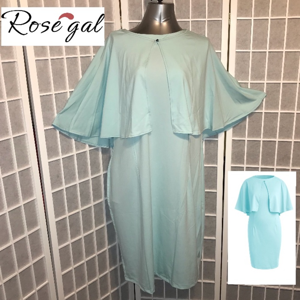 Plus Size Cape Sheath Dress - Coral Blue - L